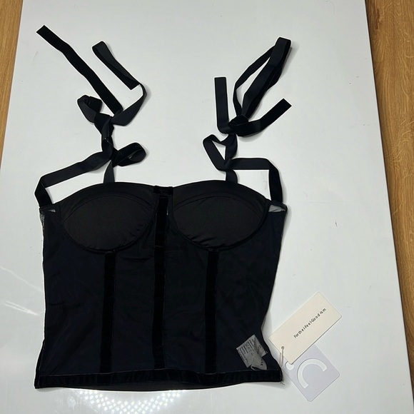 Commense Sz M Black Corset Top Mesh Front Structured Velvet Tie Strings New - Picture 1 of 7